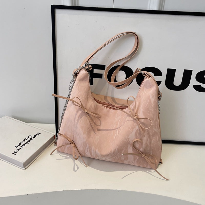 Bow Fashion Korean Gentle Textured Female Tote Bags