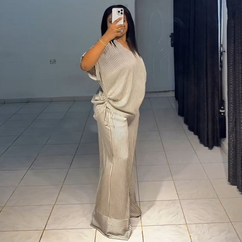 Women's Summer Casual Loose Striped Sleeve Wide Suits