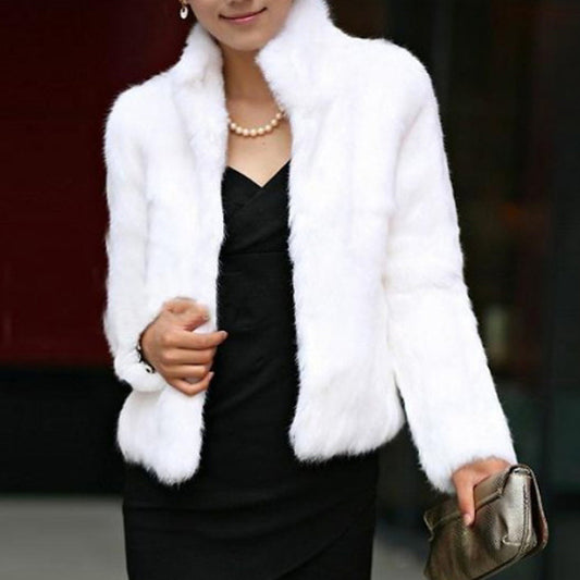 Women's Pure White Stand Collar Korean Fashion Coats