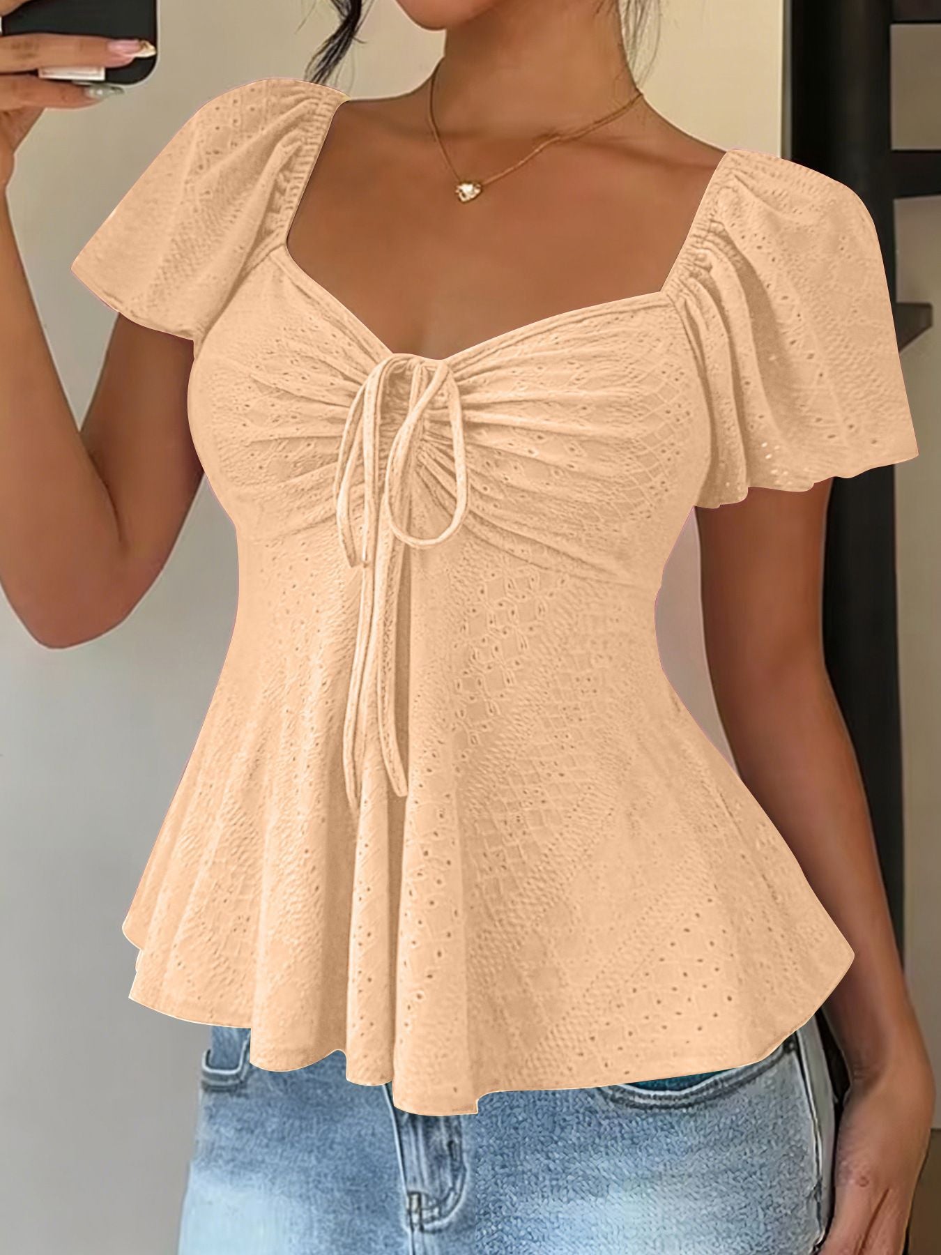 Women's Collar Beam Tie Sexy Sleeve Solid Shorts