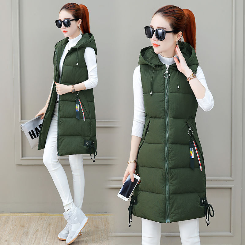 Women's Mid-length Korean Style Fashion Hooded Slim Vests