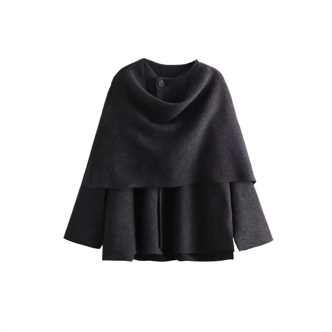 Women's Cape Style Round Neck Long Sleeve Coats