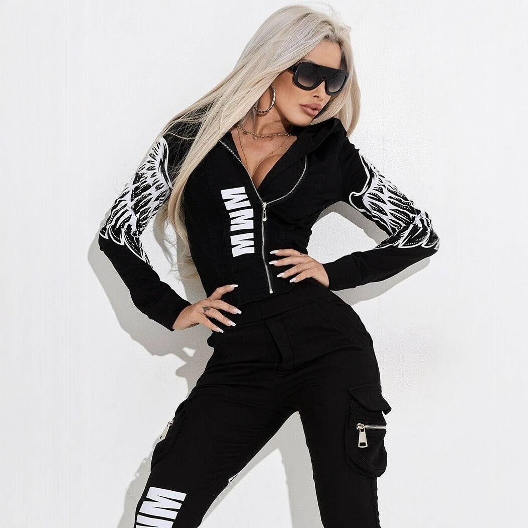 Women's Wings Printing Zipper Hooded Street Shooting Suits