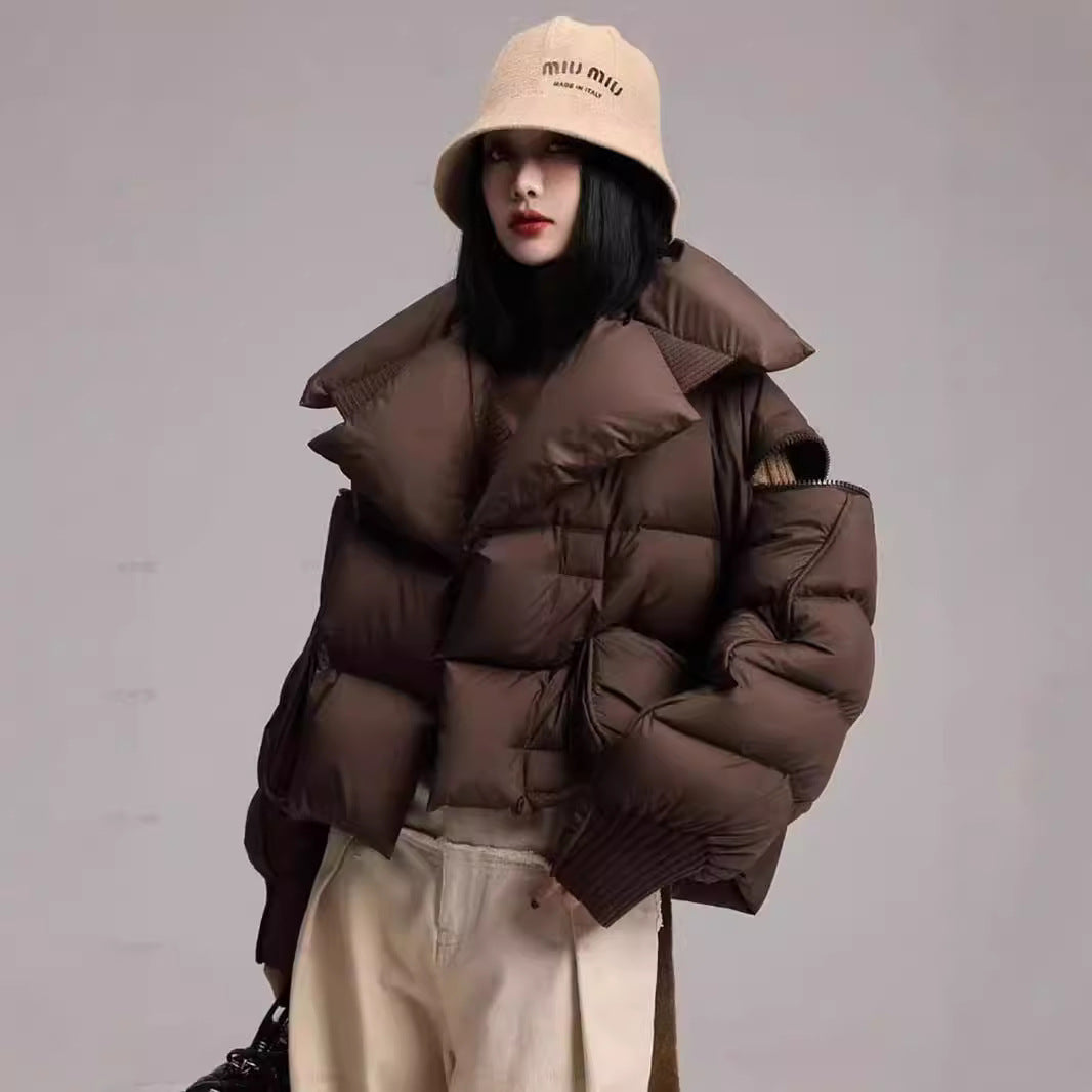 Women's Knitted Stitching Large Lapel Down Chic Jackets