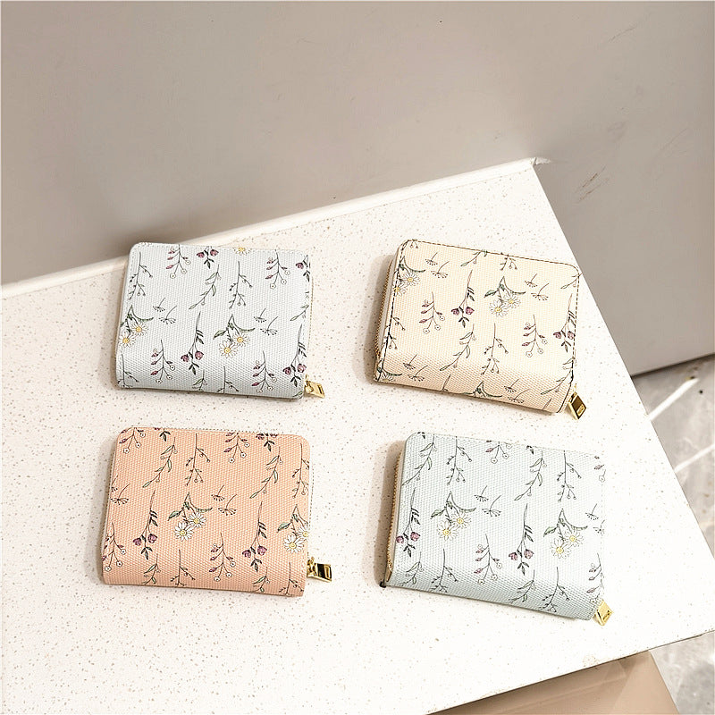 Women's Sweet Floral Stitching Horizontal Short Zipper Ladies Wallets