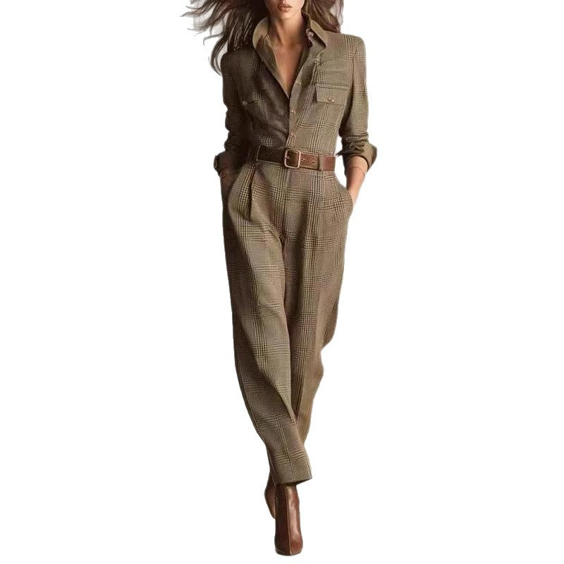 Autumn Classic Retro Plaid Cargo Overalls Jumpsuits
