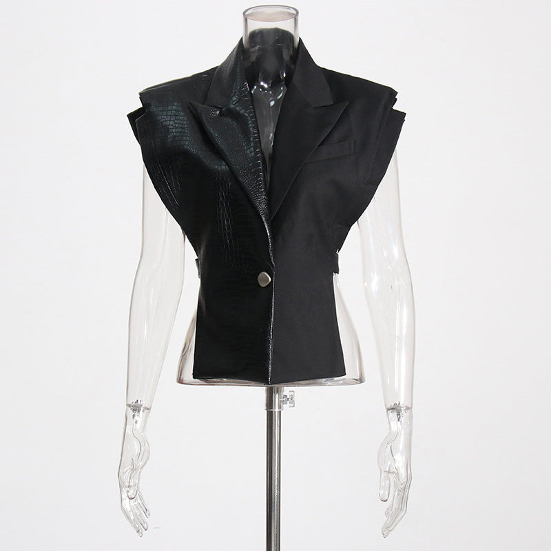 Crocodile Pattern Leather Stitching Fabric Personality Vests