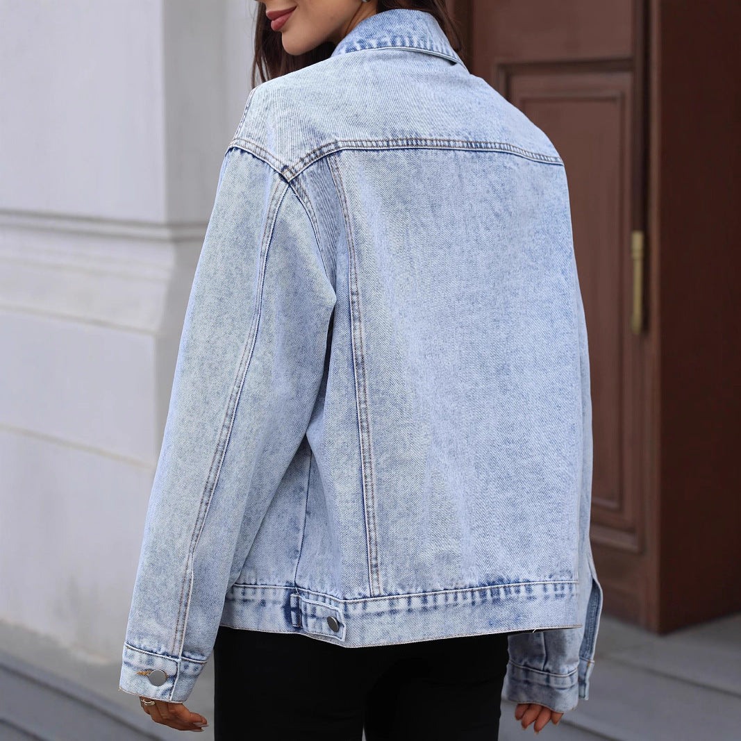 Long Sleeve Vintage Plain Blue Casual Jackets