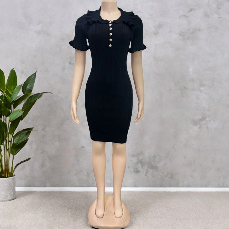 Women's Collar Retro French Ruffle Button Classic Dress