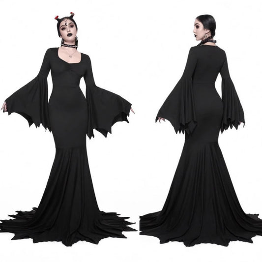 Women's Halloween Hot Fashion Elegant Slim Batwing Sleeve Fishtail Dress