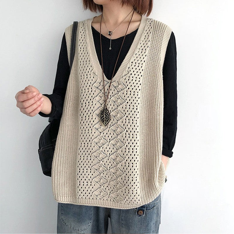 Women's Style Solid Color Hollow Out Knitted Women's Vest