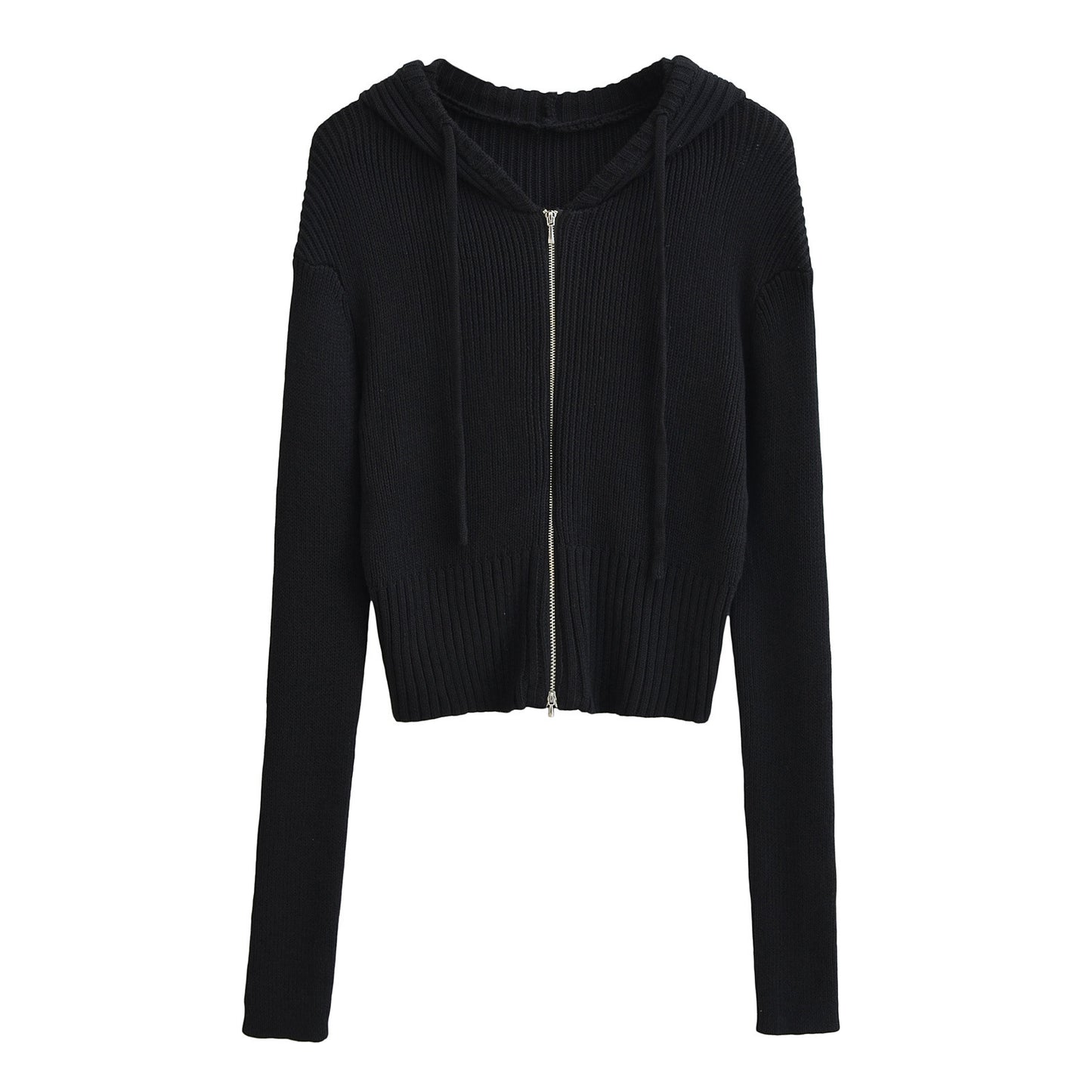 Women's Hooded Zipper Knitted Early Autumn Long Sleeve Knitwear