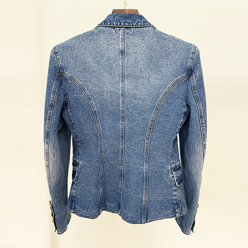 Durable Elegant Slim Double-breasted Washed Denim Small Suit