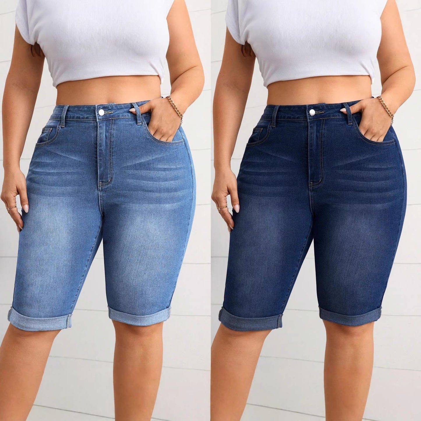 Washed Blue Stretch Denim Figure Flattering Women's Jeans