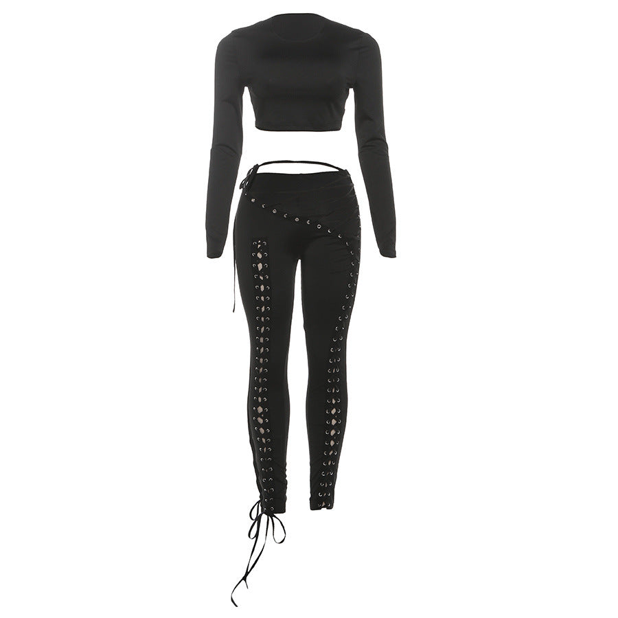 Women's Sexy Cutout Tight Trousers Two-piece Set Suits