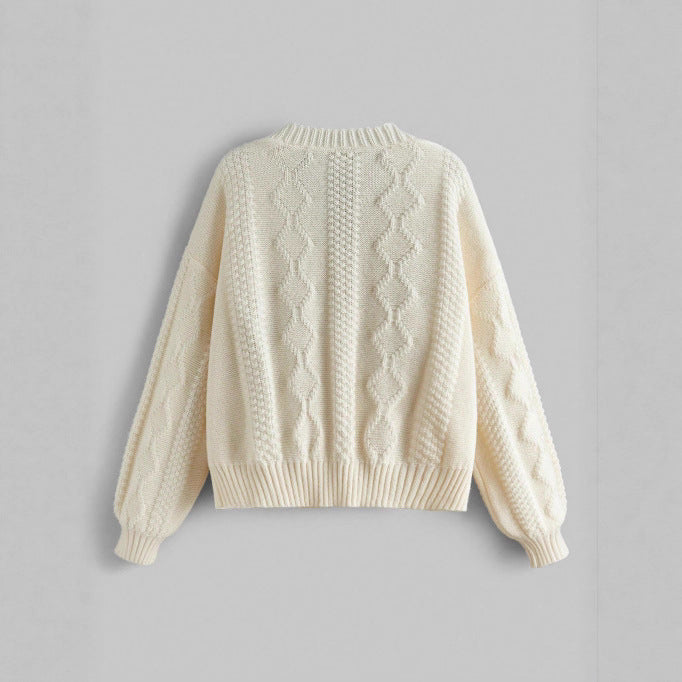 Flower Embroidered Button Round Neck Knitted Coats