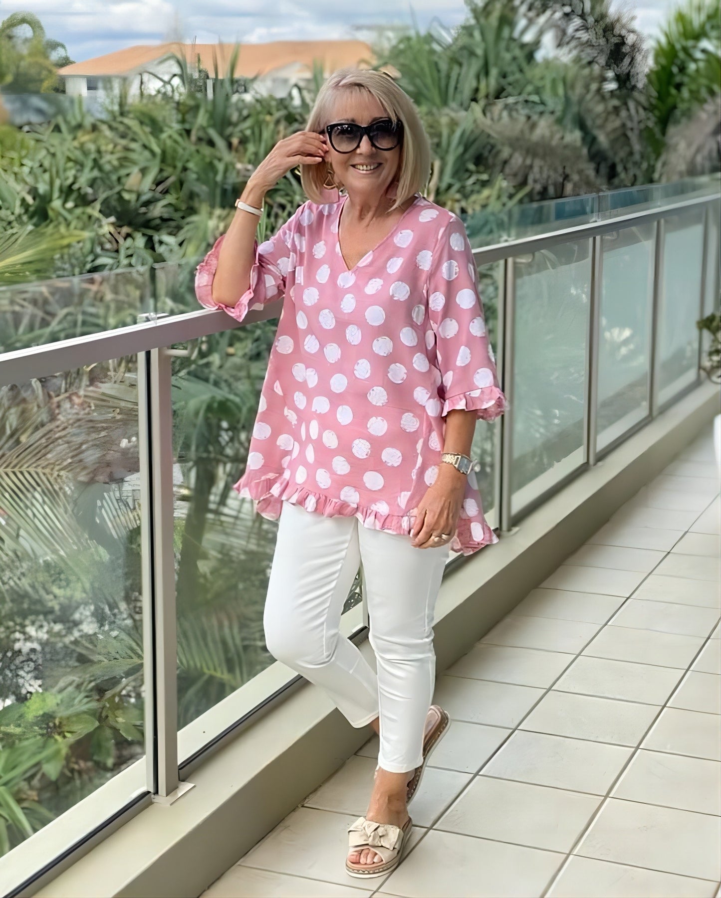 Women's Summer Sleeve Polka Dot Printed Cotton Women's T-shirt
