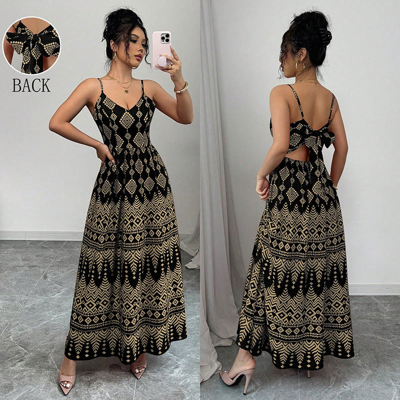Women's Suspender Halter Character High Slit Ethnic Dress