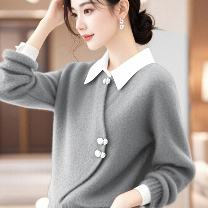 Women's Chinese Gray With Beautiful Design In Winter Sweaters