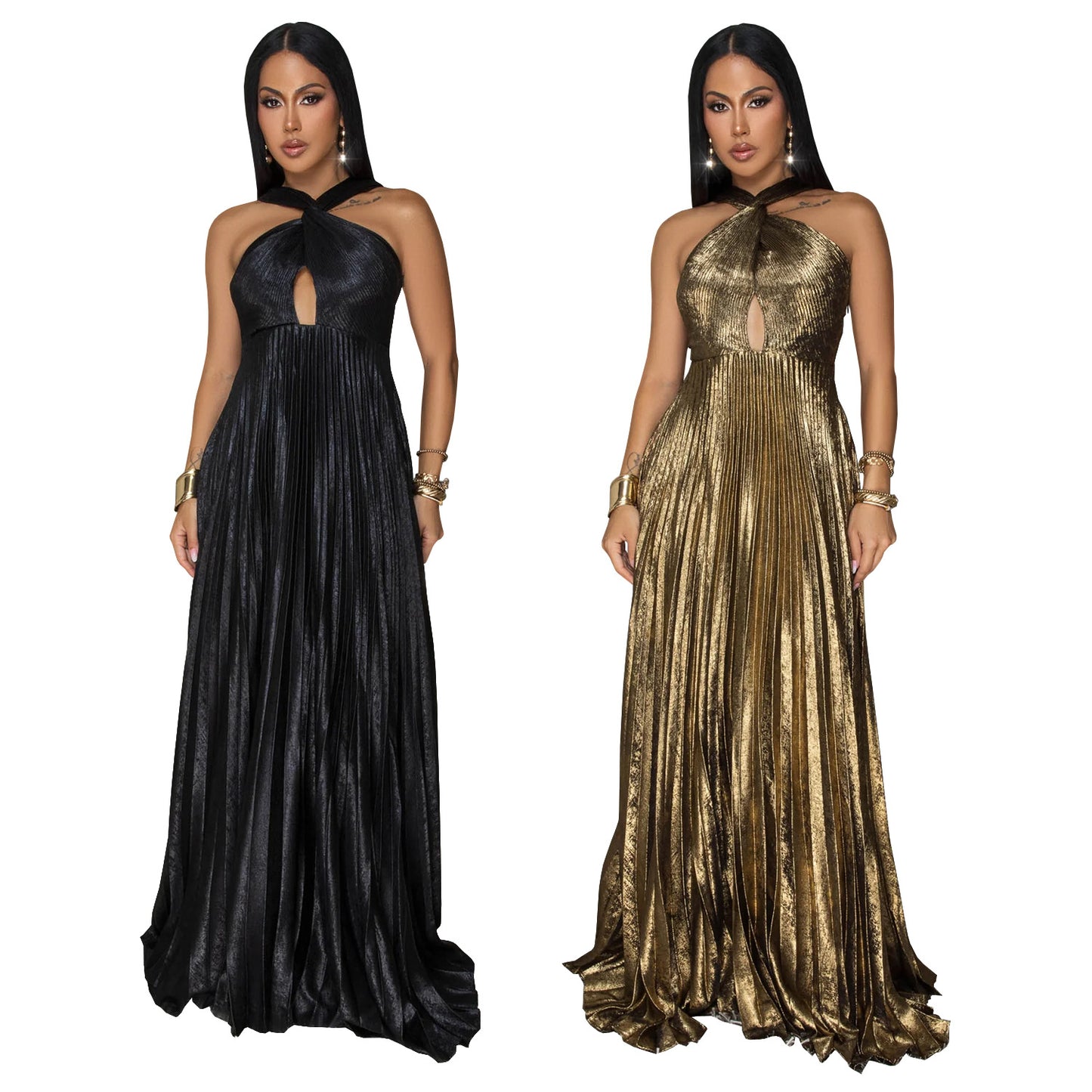Women's Wear Elegant High-grade Long Gilding Solid Dresses