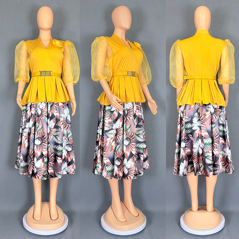 Women's African Wear Chiffon Two-piece Printed Dress Suits