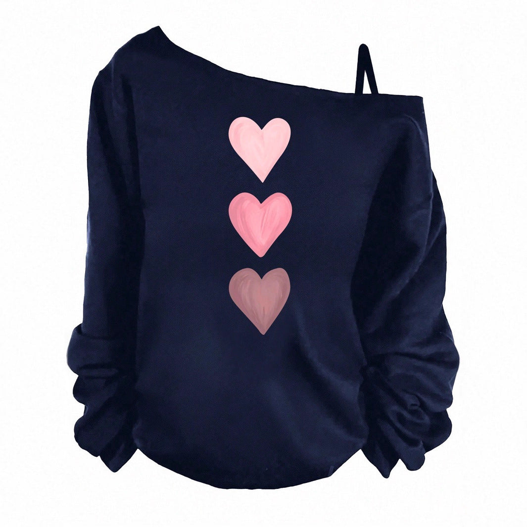 Women's Sling Solid Color Printing Long Sleeve Trendy Women's T-shirt