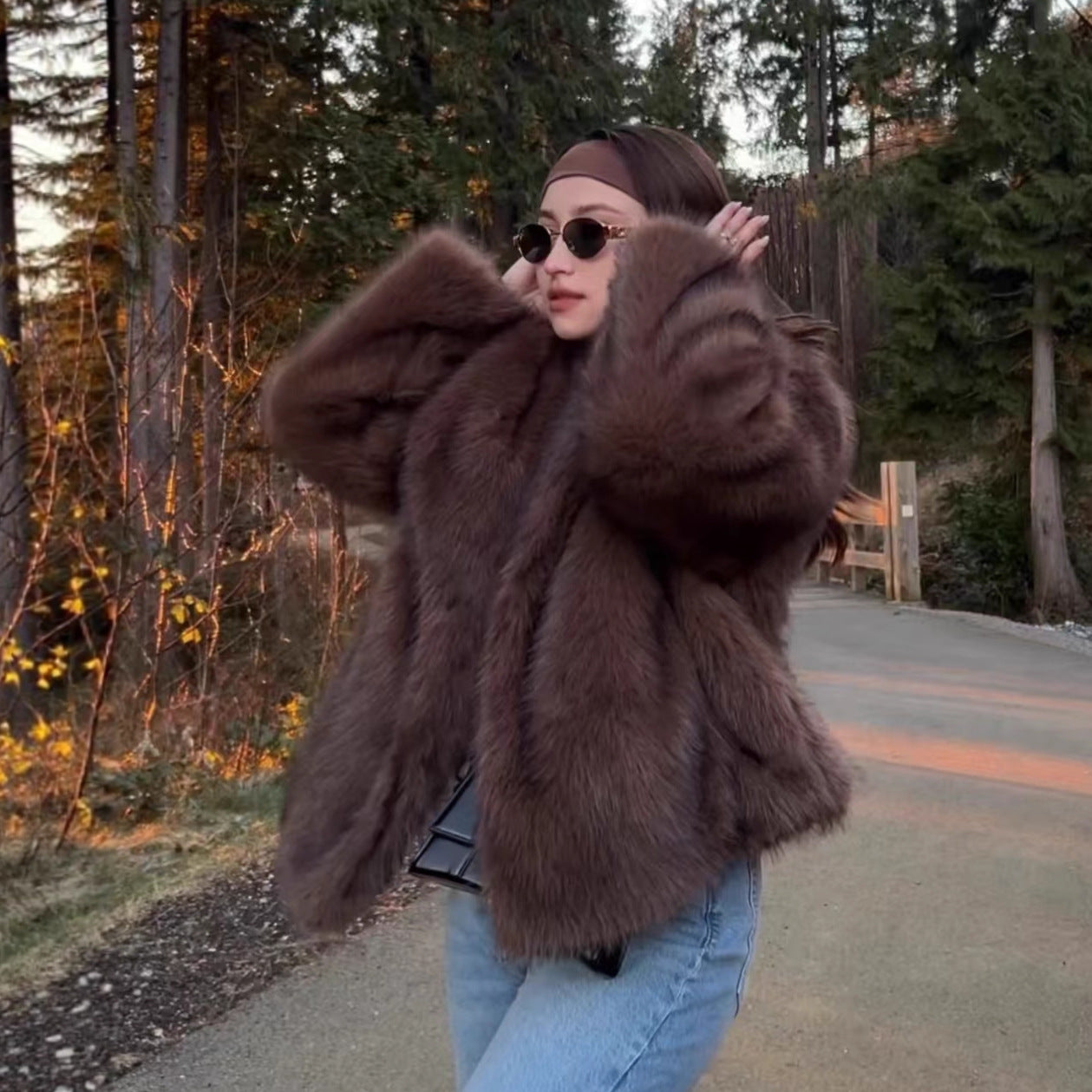 Faux Fur Elegant Lapel Fox Brown Coats