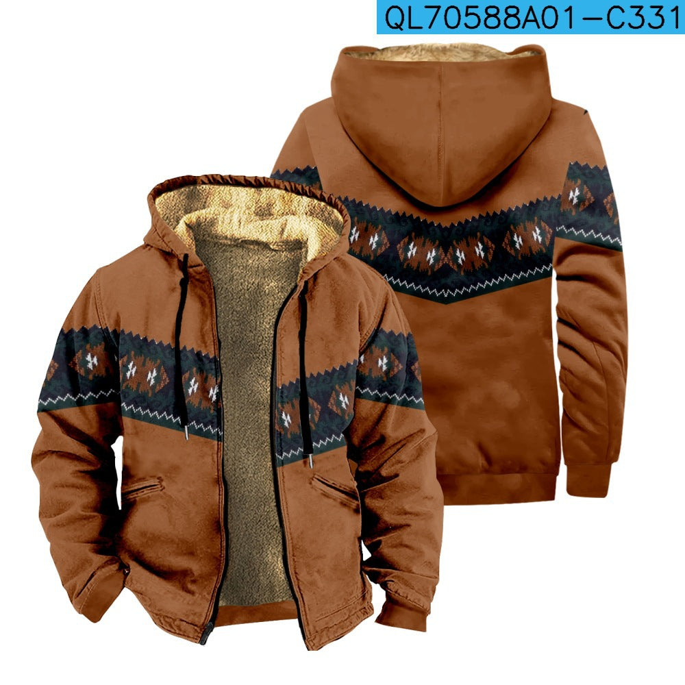 Fleece-lined Thickened Ethnic Style Zipper Pocket Coats