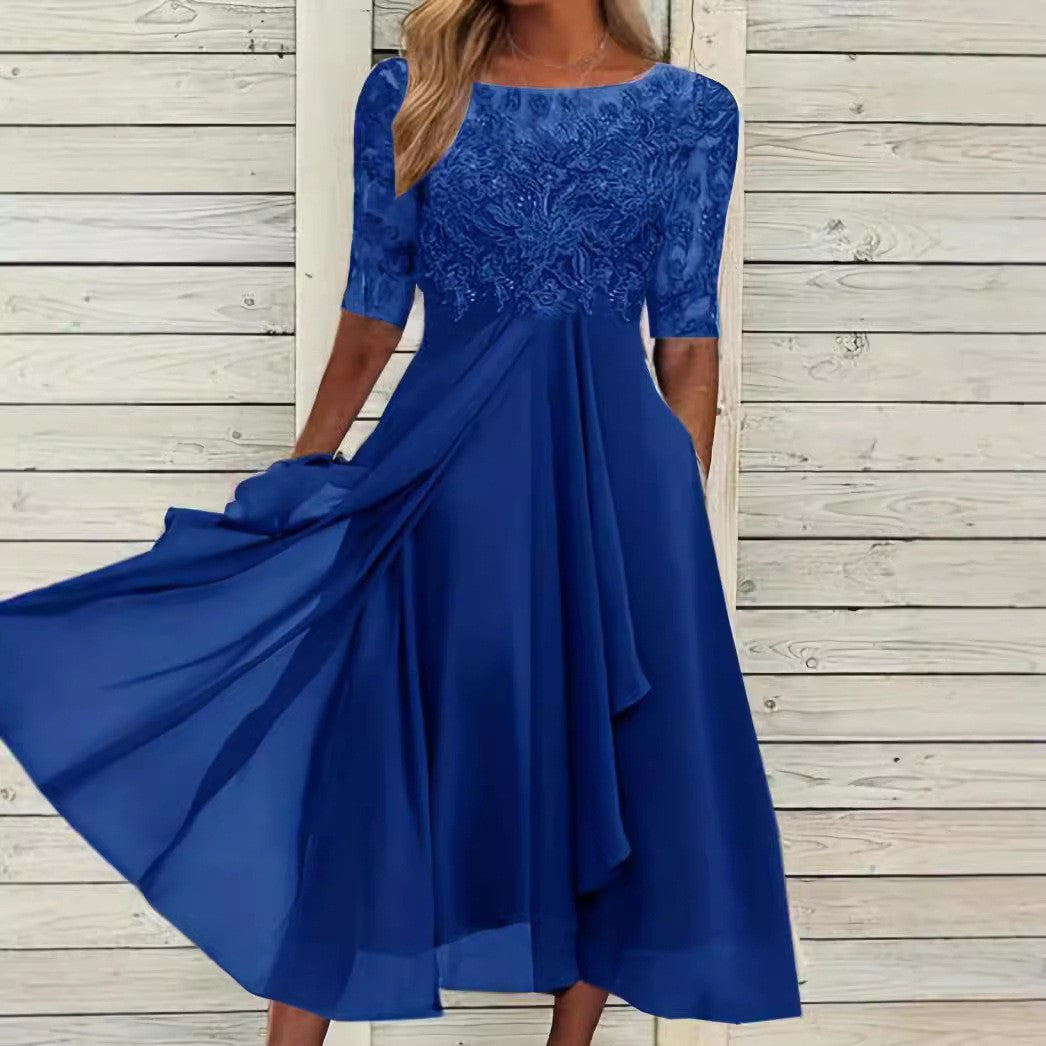 Women's Dress Chiffon Stitching Lace Long Bridesmaid Dresses