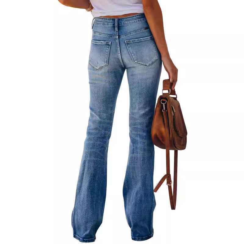 Pretty Women's Cat Beard Stretchy Flared Jeans