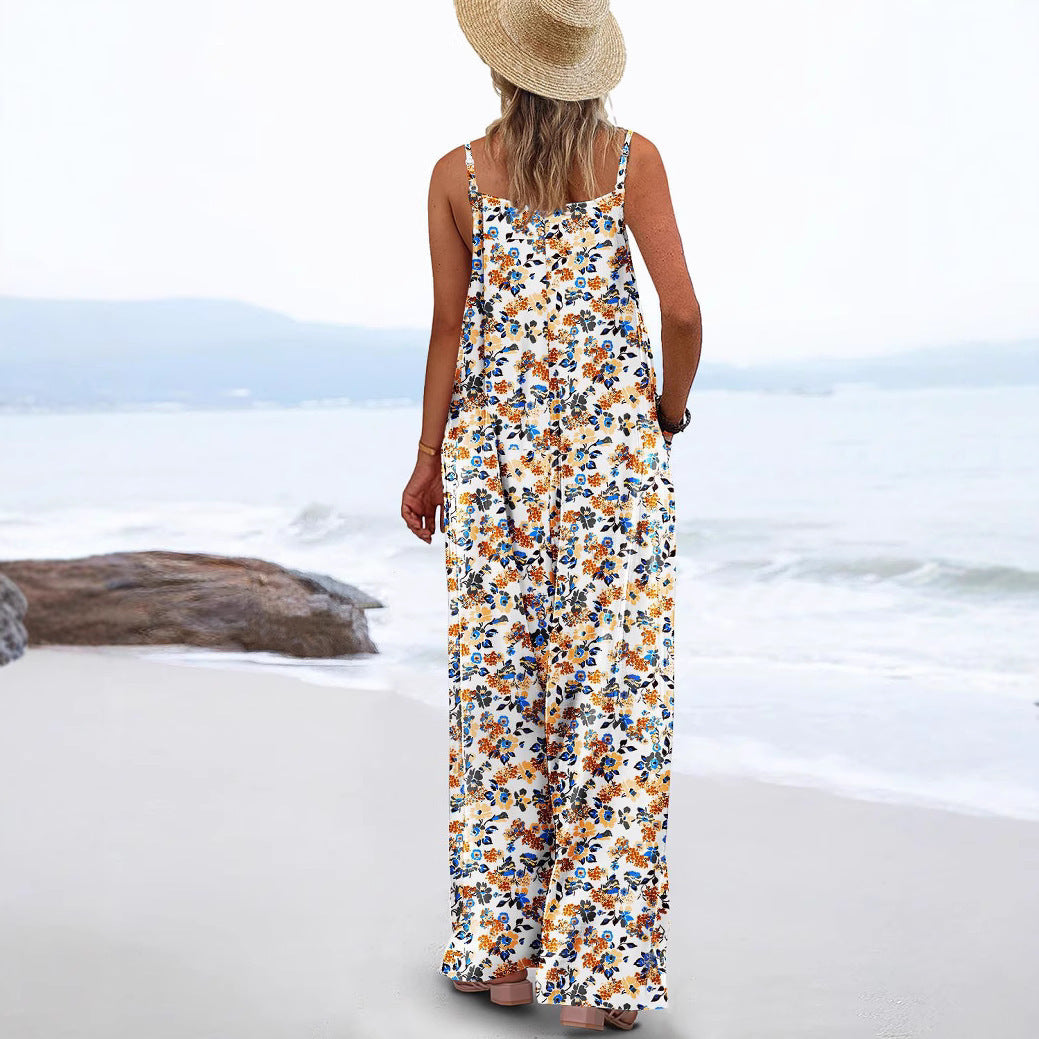 Summer Hot Adjustable Shoulder Strap Printed Women's Jumpsuit/clothing