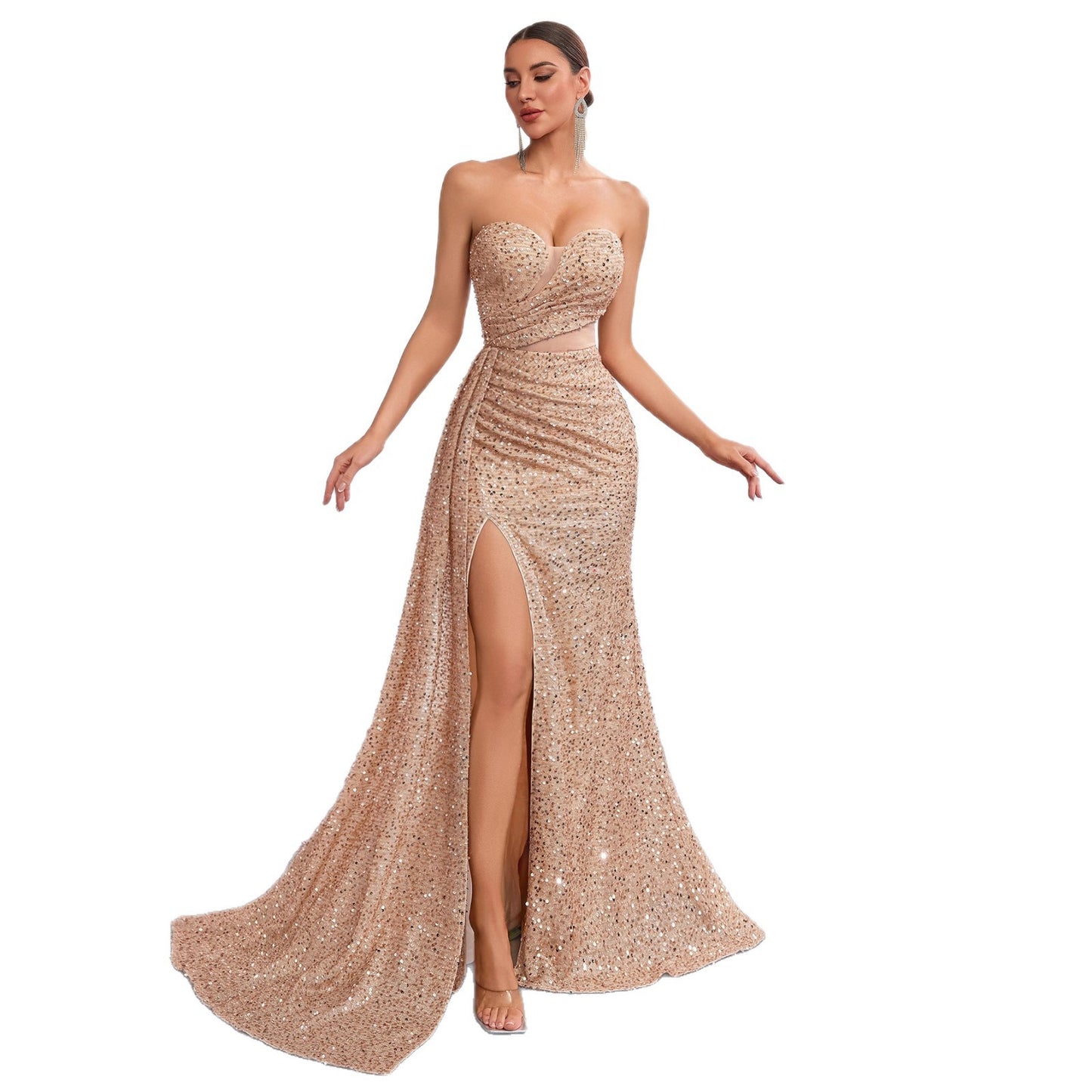 Sequined Tube Sexy High Waist Slit Fishtail Banquet Dress