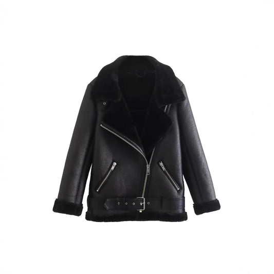 Women's Fashion Polo Collar Double-sided Imitation Leather Coats