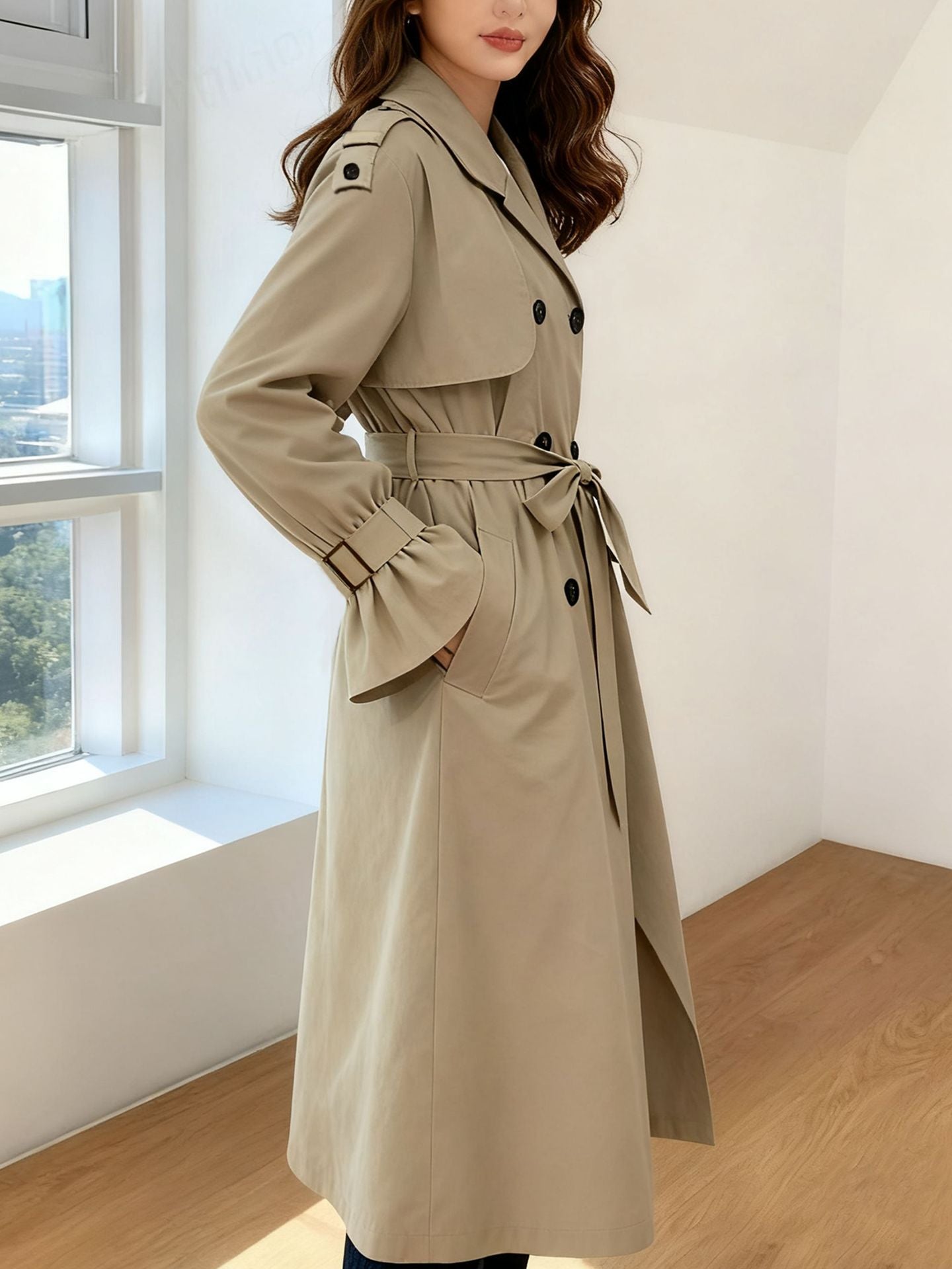 Women's Classic Mid-length Khaki Trench Korean High Sense Coats