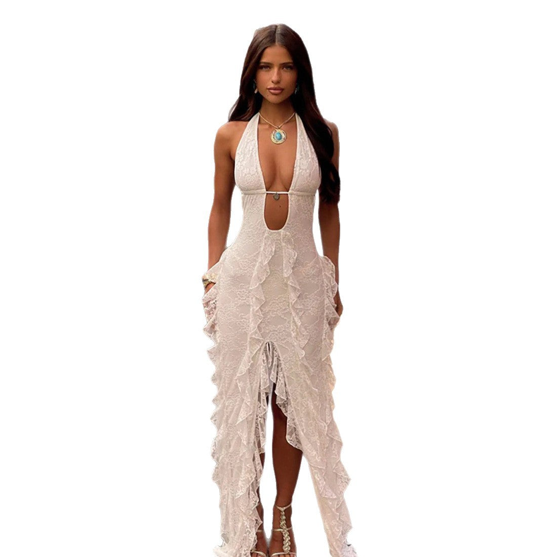 Hot Backless Halter Solid Color Long Dresses