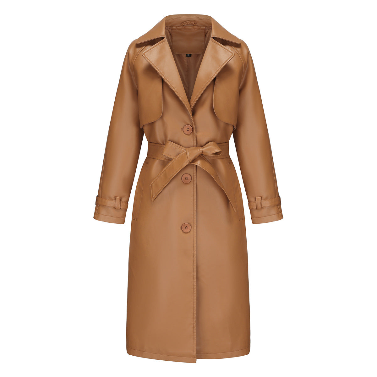 Women's Trench Long Loose Leather Classic Turn-down Jackets
