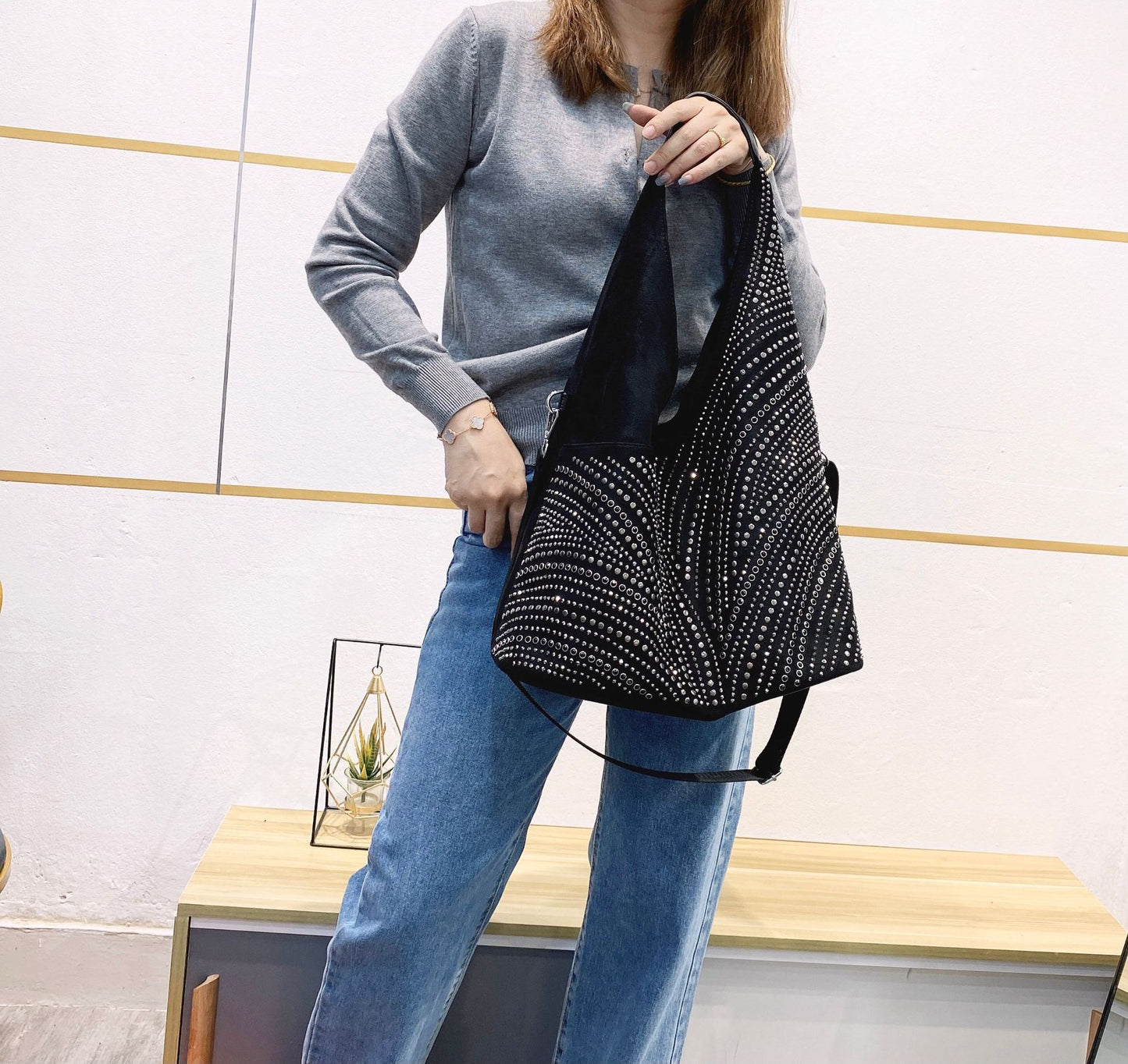 Women's Trendy Rhinestone Sequins Large Capacity Shoulder Bags