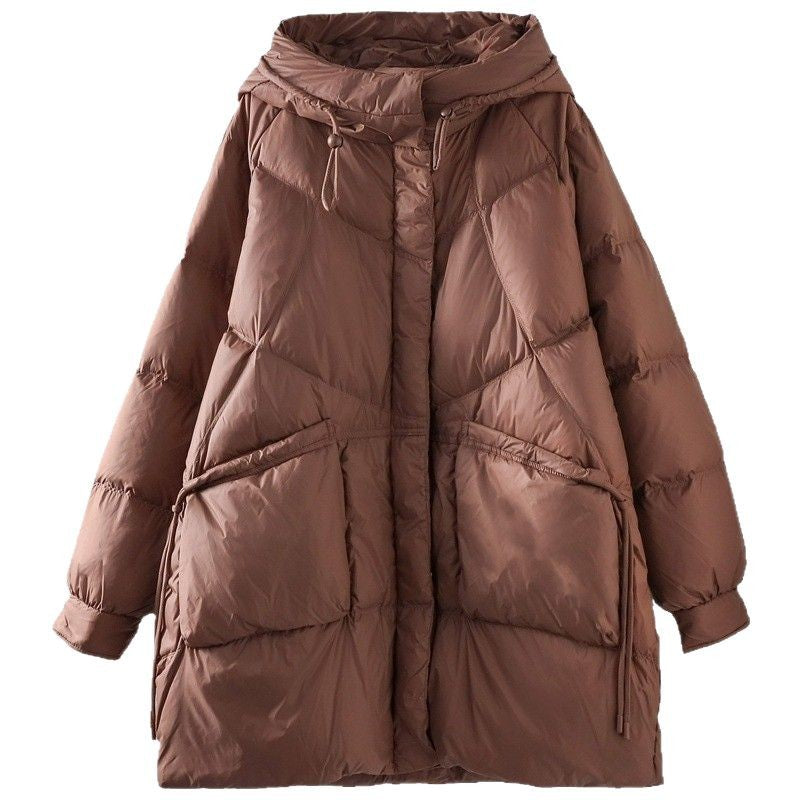 Women's Hooded Down Mid-length Loose Western Style Jackets