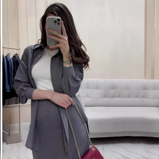 Women's Loose Long-sleeved Shirt Elastic Waist Dress Suits