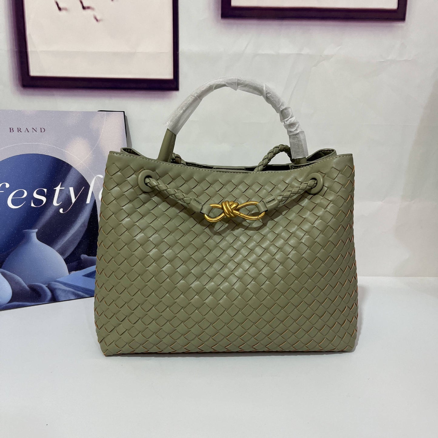 Women's Metal Cord Fastener Woven Underarm Crossbody Bags