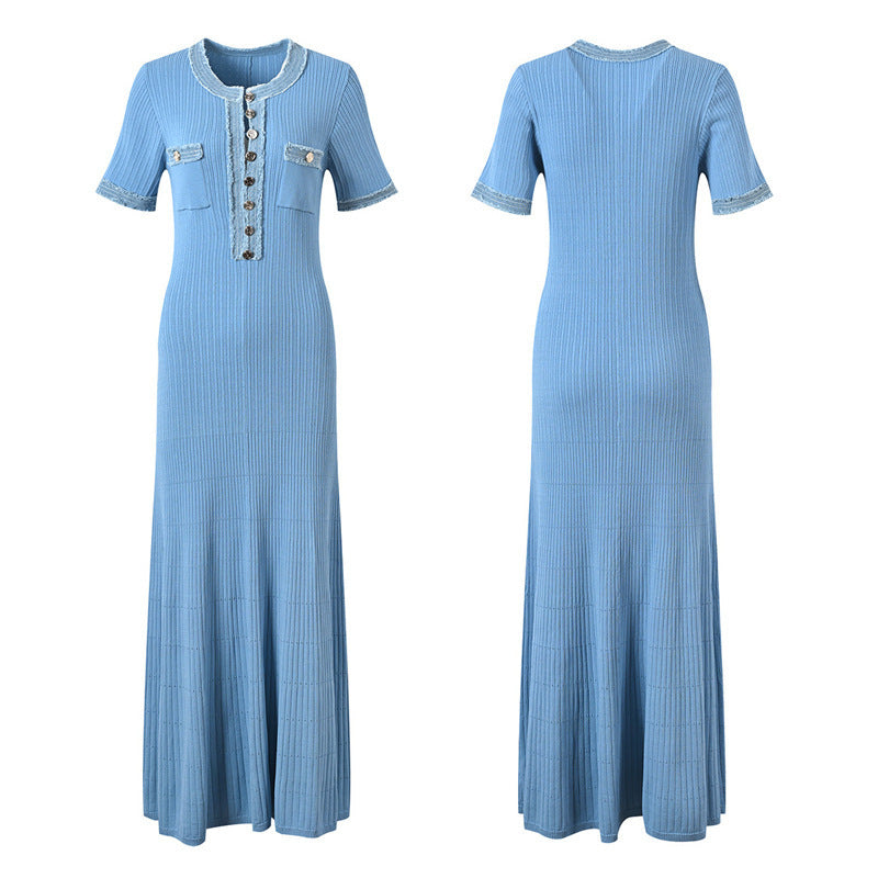 Short-sleeved A- Line Knitted Dress Simple Dresses
