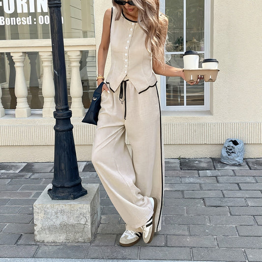 Women's Sleeveless Two-piece Loose Temperament Wear Pants