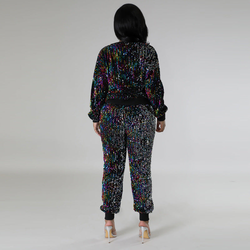 Women's Fashion Party Sequins Casual Two-piece Suits