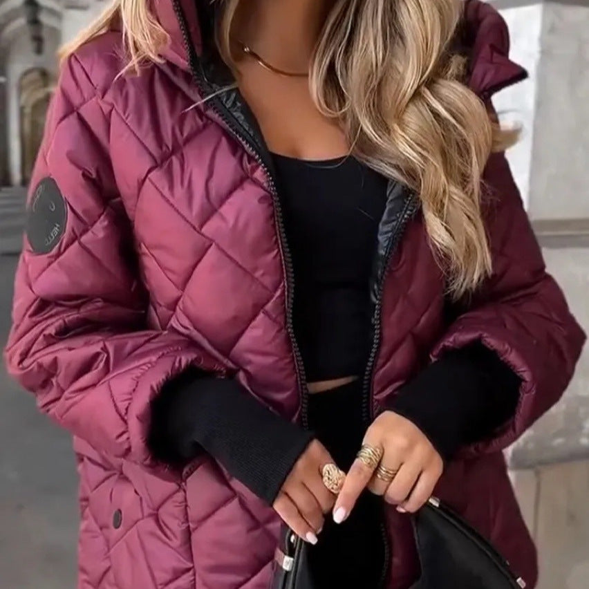 Women's Rhombus Light Thermal Clothes Type Hooded Coats