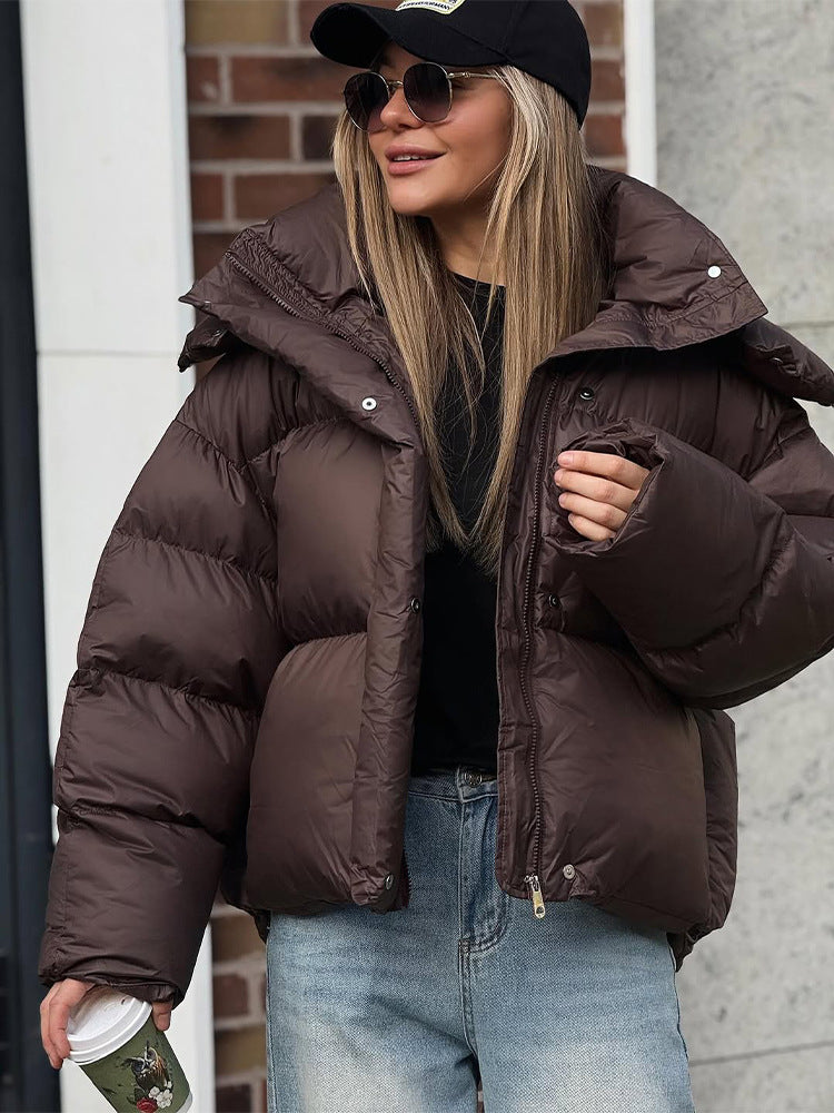 Women's Stand Collar Thick Solid Color Elegant Coats