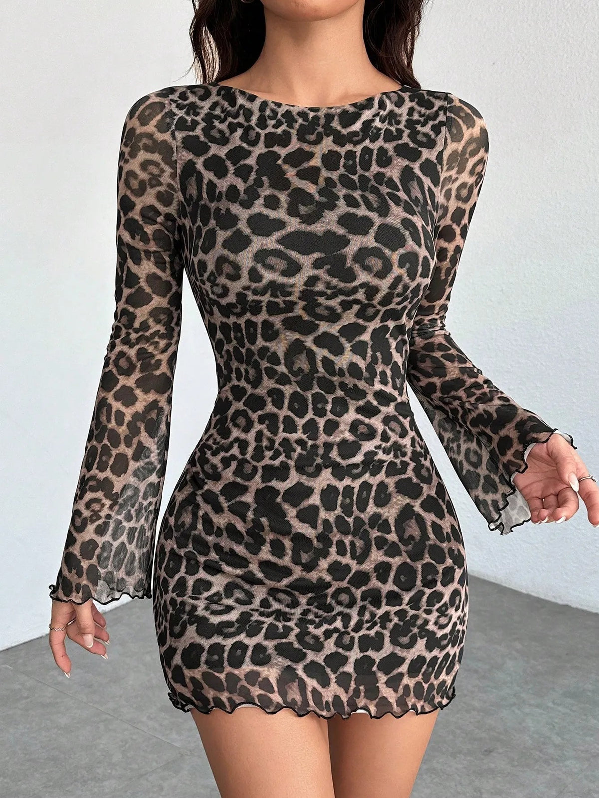 Women's Sexy Leopard Print Fashion Long-sleeved Lady Elegant Dress