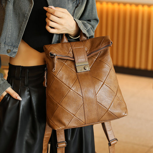 Women's Soft Leather Stitching Brazilian Fashion Korean Backpacks