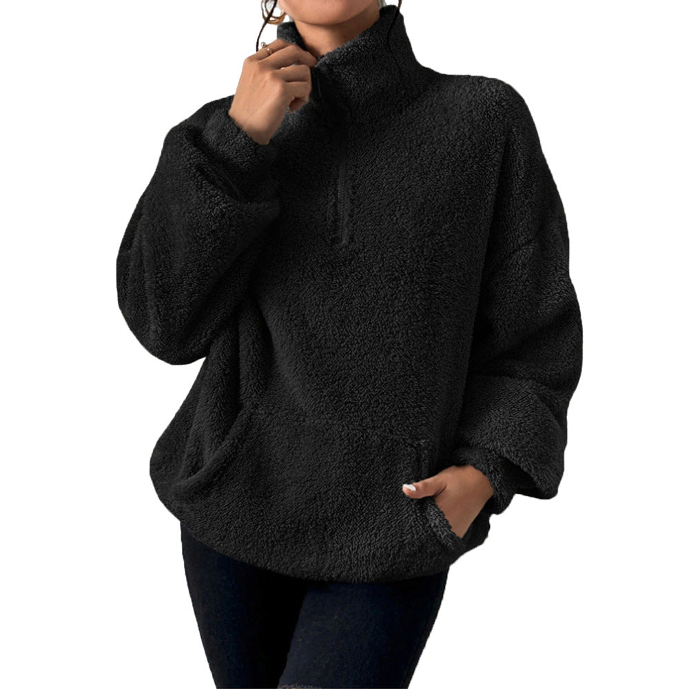 Women's Veet Fleece-lined Stand Collar Casual Women's Sweater, Sweater