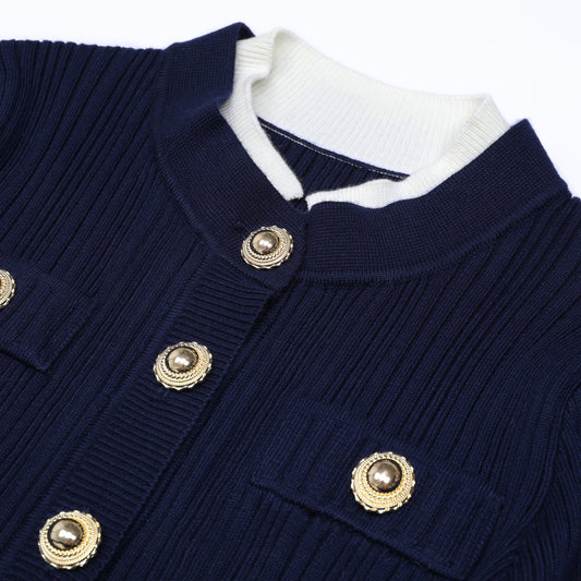 Long Sleeve Round Neck Belt Knitted Dresses