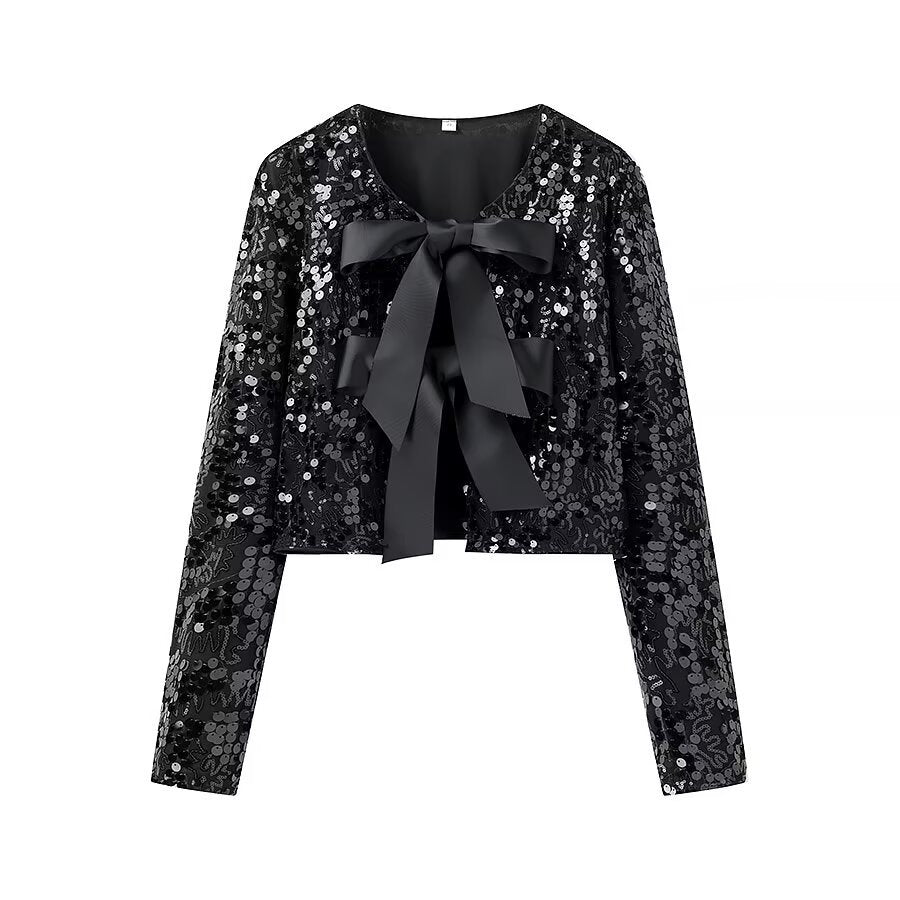 Women's Attractive Two-color Bow Sequined Fashion Blouses